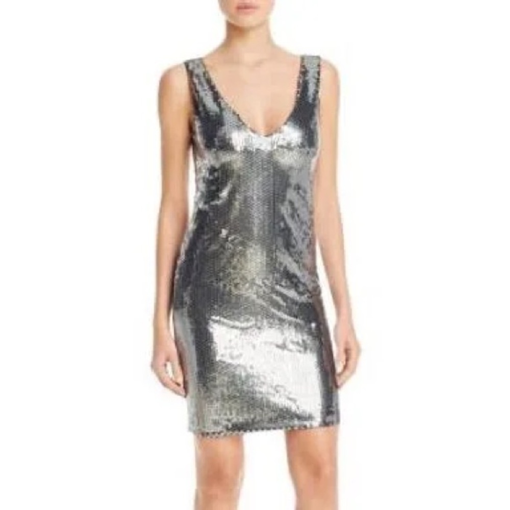 Aqua Capsule NEW Maddie&Tae Silver-Gray, Sequin, Sleeveless, Metallic Mini Dress